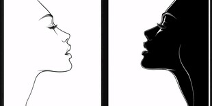 黑白女性侧面轮廓对比图