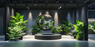 室内绿植环绕的艺术展示空间