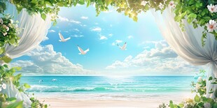 梦幻海边花帘美景