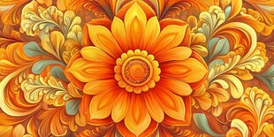 橙色花卉华丽装饰图案