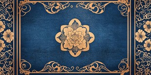 蓝色背景上的金色华丽花纹