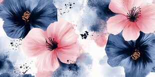 蓝粉花卉水彩图案背景