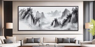 客厅中式山水挂画显雅致