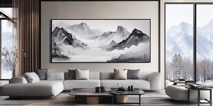现代客厅中式山水挂画之美