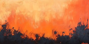 橙红天际下的朦胧树林