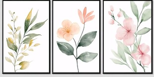 清新水彩花卉三联装饰画