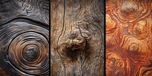 三张独特纹理的木材特写