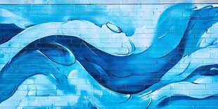 蓝色波浪砖墙艺术涂鸦
