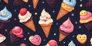 多彩冰淇淋与甜点无缝图案