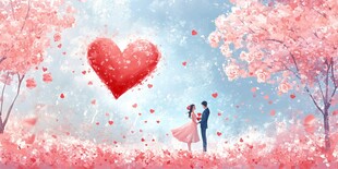 浪漫春日情侣温馨相拥
