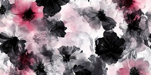 水墨花卉图案 黑白粉交织