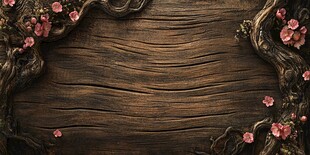 木纹背景上的繁花装饰