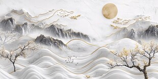 中式山水意境大理石背景图