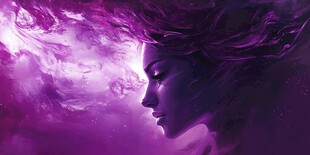 梦幻紫调中的神秘女性侧影