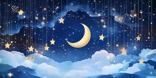 梦幻月夜星空插画