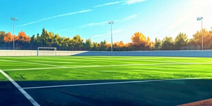 秋日阳光照耀下的绿茵球场