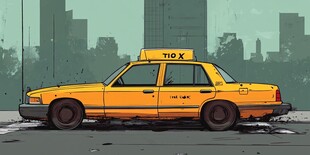 城市中的黄色复古出租车