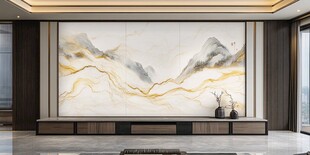 中式客厅山水纹理电视背景墙