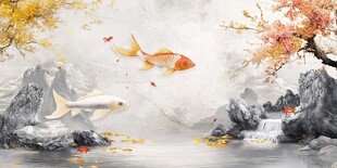 秋景中双鲤嬉戏图