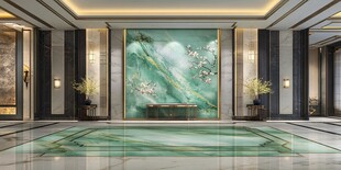 奢华中式大厅 玉石壁画装饰