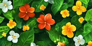 多彩花卉绿叶背景图案