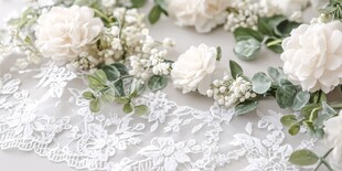 白色花卉与蕾丝装饰素材