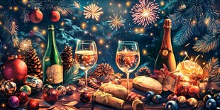 圣诞夜的美酒与节日装饰