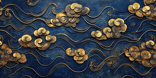 中式金云纹蓝色背景图案