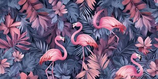 火烈鸟与热带植物梦幻图案