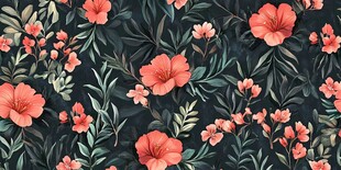 深底粉色花卉植物图案