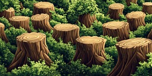 被砍伐后的茂密树桩森林