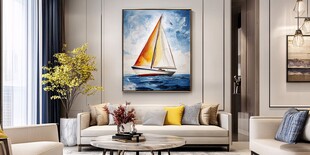 客厅帆船挂画营造温馨氛围