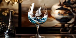 绘有帆船海浪的精美酒杯