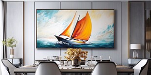 餐厅中的帆船挂画装饰