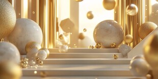 梦幻金色球体环绕的阶梯