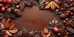 秋日果实树叶装饰木板