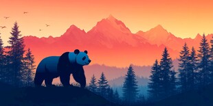 熊猫漫步山林间的壮丽景色