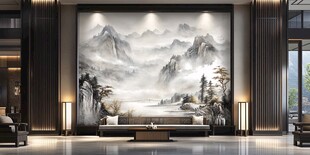 中式客厅山水壁画装饰风