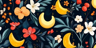 热带花卉水果图案背景