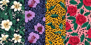 多彩花卉与豹纹图案集合