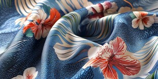 蓝底花卉图案丝绸布料