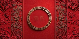 中式红底金纹典雅装饰图