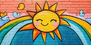 彩色墙绘上的可爱太阳图案