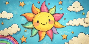 可爱多彩太阳的梦幻天空