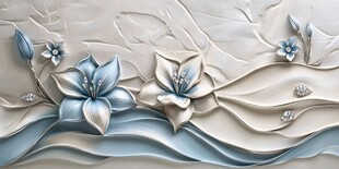 蓝白花卉浮雕墙面装饰