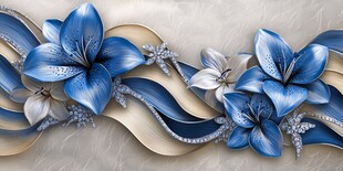 蓝花装饰图案 优雅艺术风