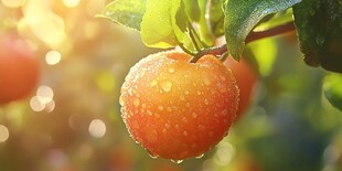 带露鲜桃挂枝头