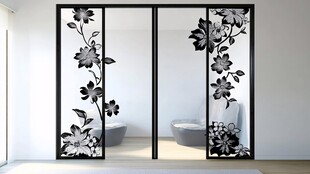 中式花卉玻璃推拉门设计