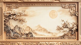 中式山水浮雕艺术画面