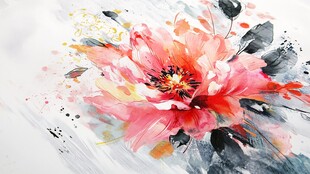 水彩绘就的艳丽绽放花朵